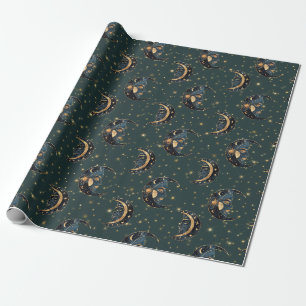Mystical Crescent Moon Star Pattern Wrapping Paper