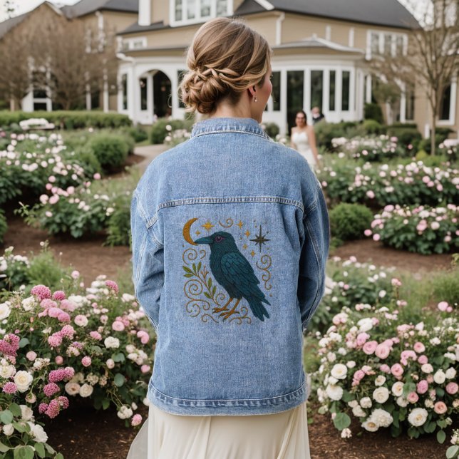 Mystical Crow Embroidered Look Denim Jacket (Wedding Back)