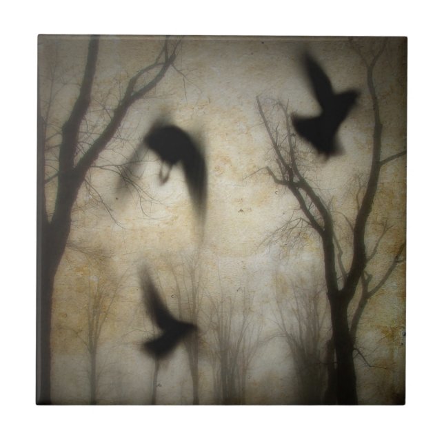 Mystical Crow Forest Ceramic Tile (Front)