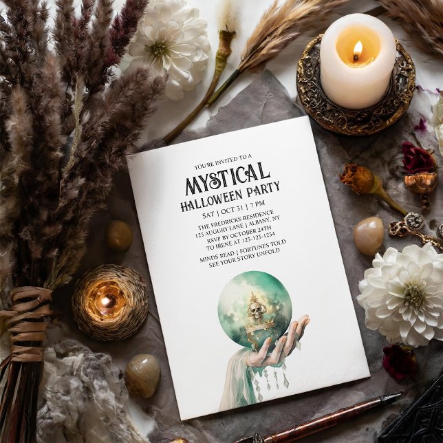 Mystical Crystal Ball Fortune Mint Halloween Party Invitation (Creator Uploaded)
