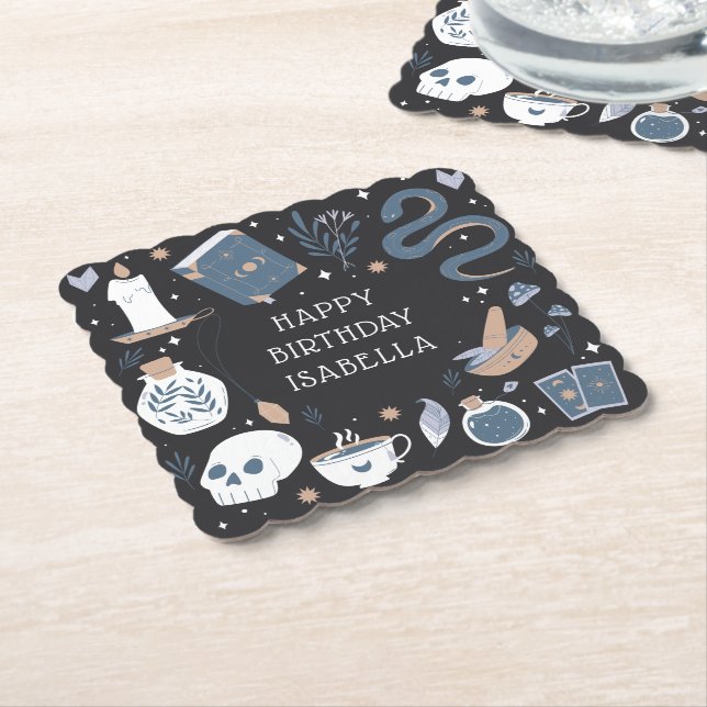 Mystical Crystal Fortune Teller Birthday Party Paper Coaster (Angled)