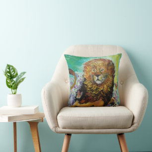 Mystical Crystal Lion Painting "New Worlds" Cushion