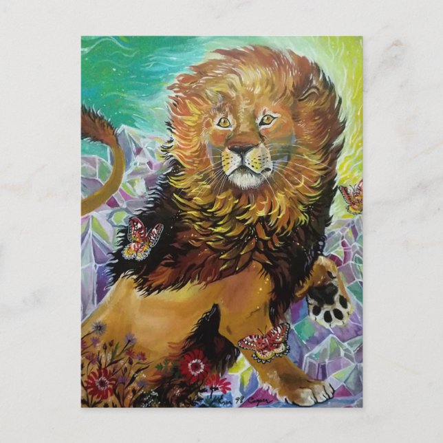 Mystical Crystal Lion Painting "New Worlds"  Postcard (Front)