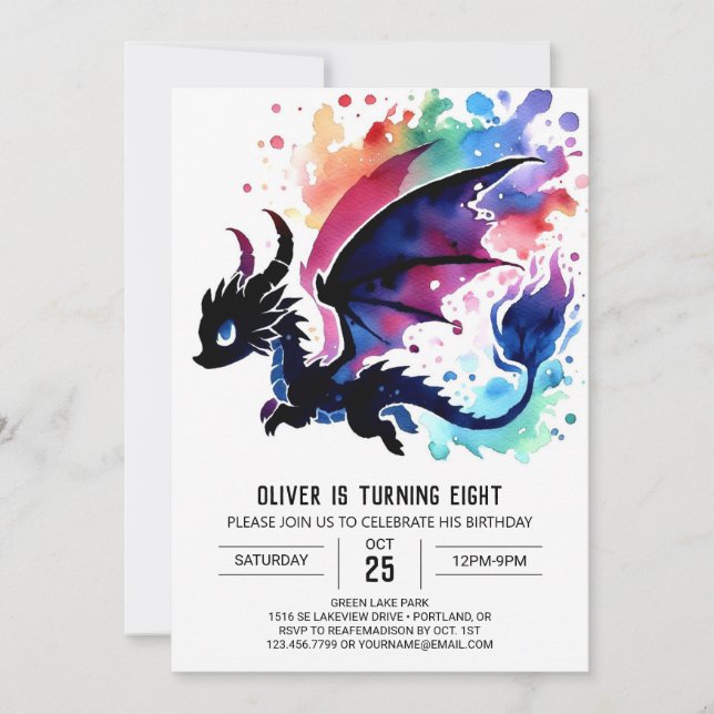 Mystical Cute Dragon Birthday Custom Invitation (Front)