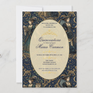 Mystical Dark Academia Quinceanera tiara Invitation