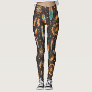 Mystical Dark Boho: Feathers & Dream Catchers Desi Leggings