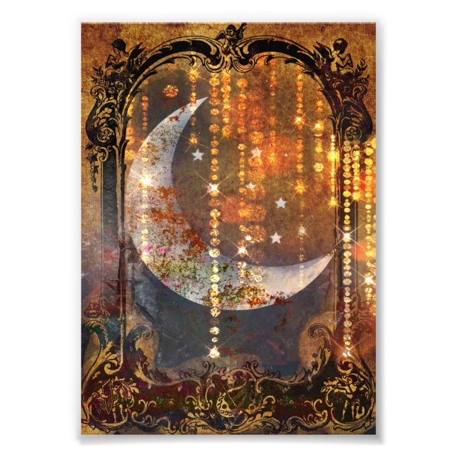 Mystical Dark Gold Crescent Moon Jewels Photo Print (Front)