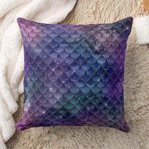 Mystical Dark Mermaid Scales & Ocean Trident illow Cushion