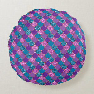 Mystical Dark Mermaid Scales & Ocean Trident illow Round Cushion