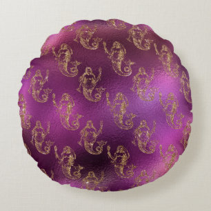 Mystical Dark Mermaid Scales & Ocean Trident illow Round Cushion