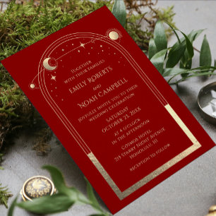 Mystical Dark Red Sun Star Moon Astronomy Space Invitation