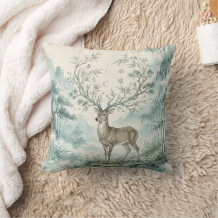 Mystical Deer Forest Watercolor Art Cushion