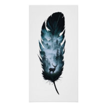 Mystical Deer in Forest Feather Large 1:2