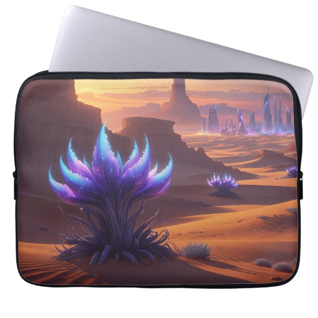 Mystical desert with futuristic city laptop sleeve (Front)