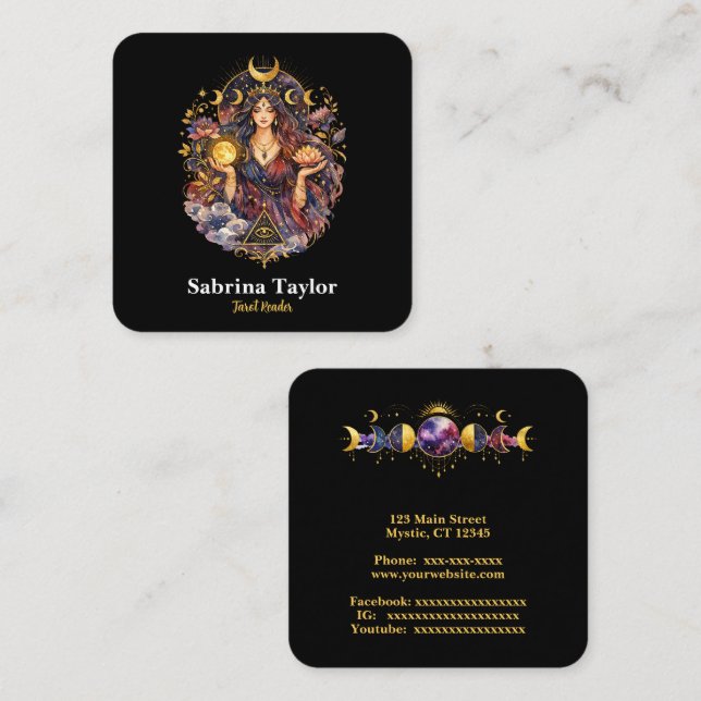 Mystical design on black square business card (Front/Back)
