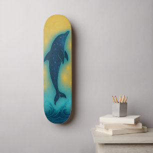 Mystical Dolphin Retro Colors Wall Art Skateboard