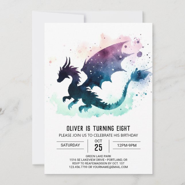 Mystical Dragon Birthday Customisable Invitation (Front)