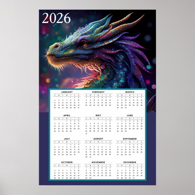 Mystical Dragon Fantasy Calendar 2026  Poster (Front)