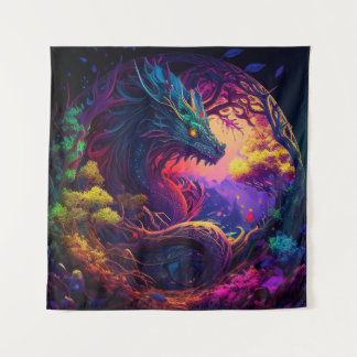 Mystical Dragon Fantasy Colourful Cloth Tapestry