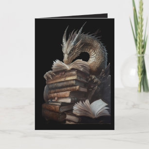 Mystical Dragon Reading Ancient Books Gothic Fanta Card