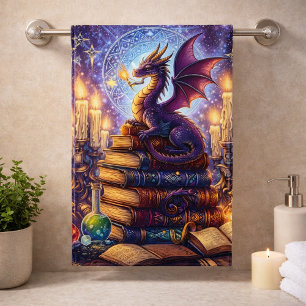 Mystical Dragon Wizard Books Bath Towel Set
