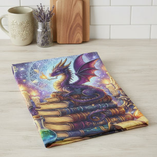 Mystical Dragon Wizard Books Tea Towel