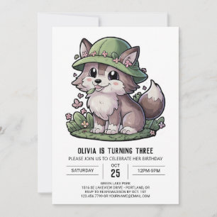 Mystical Dreamy Digital Wolf Birthday Invitation