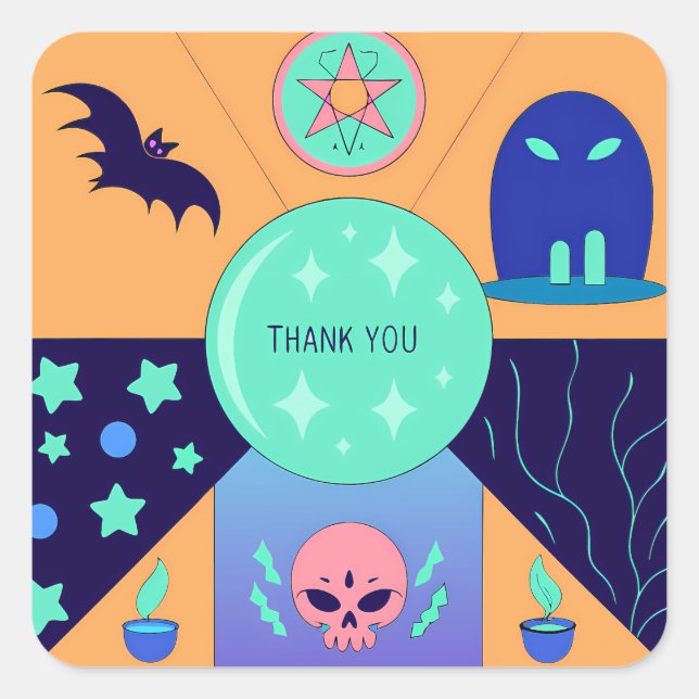 Mystical Elements with a Thank You Message Square Sticker (Front)