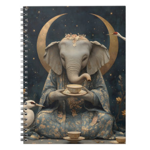 Mystical Elephant Tea Party Under Crescent Moon Notebook
