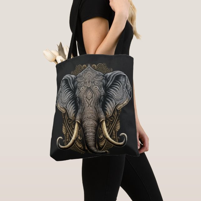 Mystical Elephant Watercolor Tote Bag (Close Up)