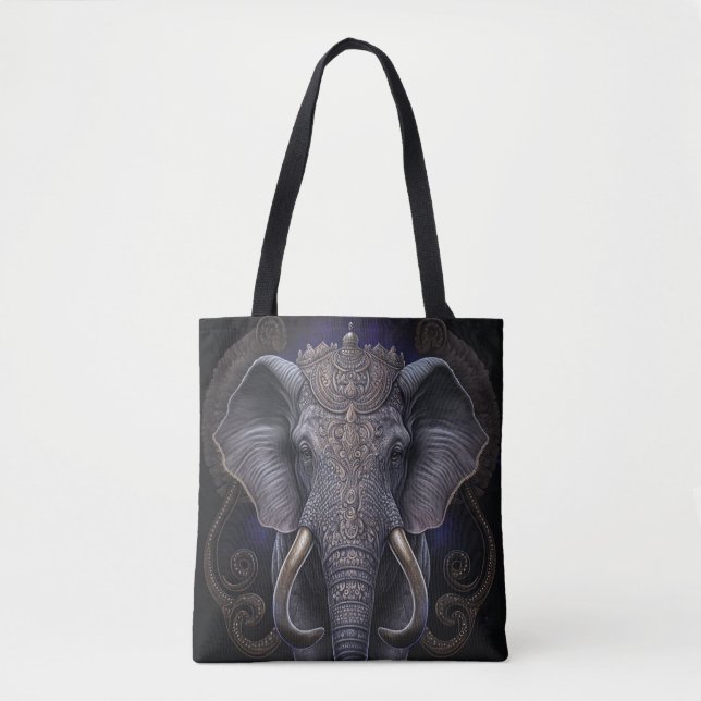 Mystical Elephant Watercolor Tote Bag (Front)