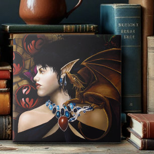 Mystical Elf Dragon Companion Butterfly Fantasy Ceramic Tile