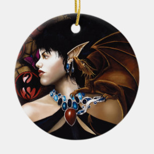 Mystical Elf Dragon Companion Butterfly Fantasy Ceramic Tree Decoration