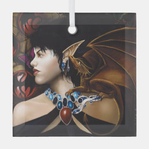 Mystical Elf Dragon Companion Butterfly Fantasy Glass Tree Decoration