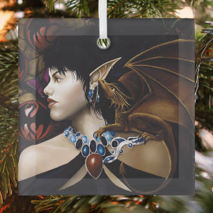 Mystical Elf Dragon Companion Butterfly Fantasy Glass Tree Decoration