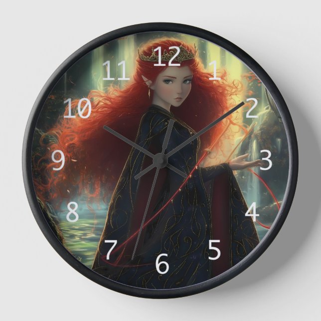 Mystical Elf in an Fantasy Forest Clock (Front)