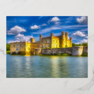 Mystical English Castle Art Foil Holiday Postcard
