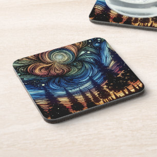 Mystical Ethereal Art with Trees and Night Sky Coaster