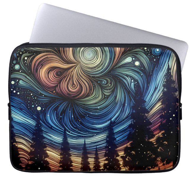 Mystical Ethereal Art with Trees and Night Sky Laptop Sleeve (Front)