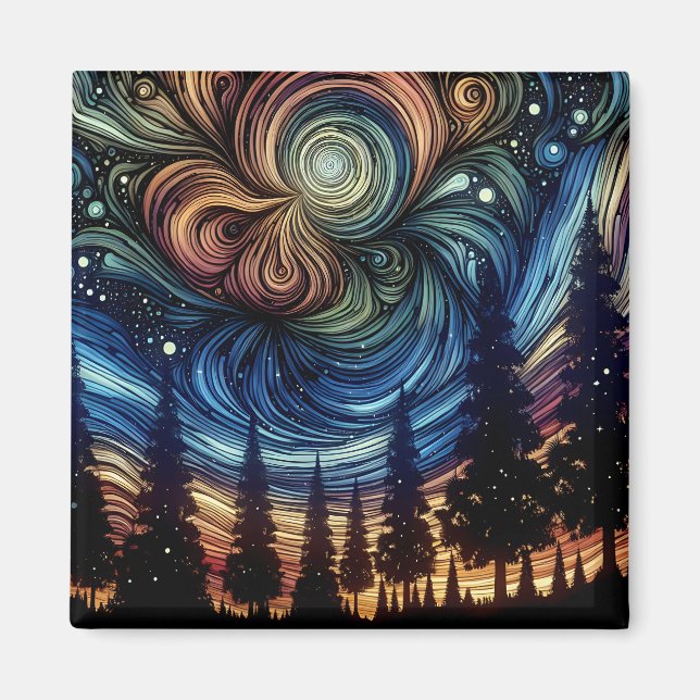 Mystical Ethereal Art with Trees and Night Sky  Magnet (Front)