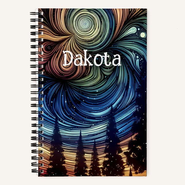 Mystical Ethereal Art with Trees and Night Sky Notebook (Front)