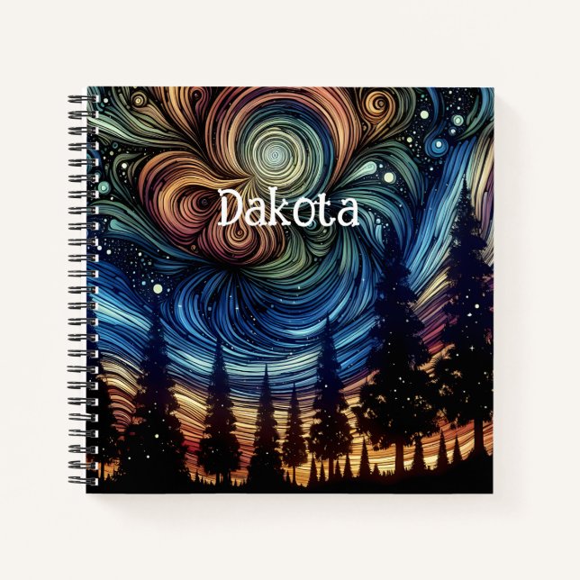 Mystical Ethereal Art with Trees and Night Sky Notebook (Front)