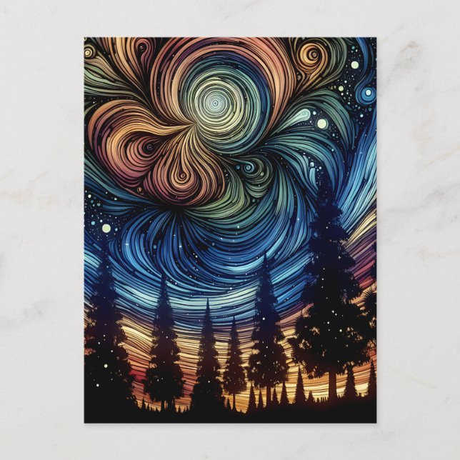 Mystical Ethereal Art with Trees and Night Sky  Postcard (Front)