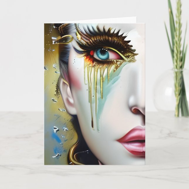 Mystical Ethereal Beautiful Women with Gold Tears Card (Front)