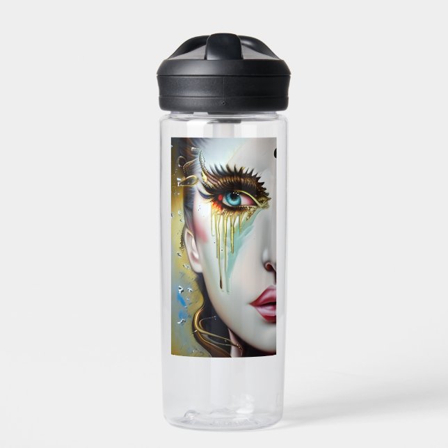 Mystical Ethereal Beautiful Women with Gold Tears Water Bottle (Front)
