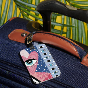 Mystical Evil Eye Heart Pop Art Retro Celestial  Luggage Tag