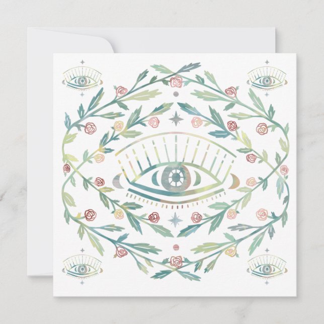 Mystical Eye Roses Vines Magical Boho Blank Card (Front)