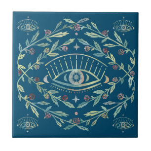 Mystical Eye Roses Vines Magical Boho Colourful    Ceramic Tile