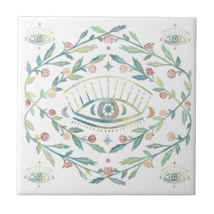 Mystical Eye Roses Vines Magical Boho Colourful   Ceramic Tile