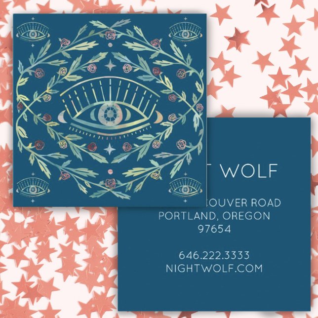 Mystical Eye Roses Vines Magical Boho Colourful  Square Business Card (Creator Uploaded)